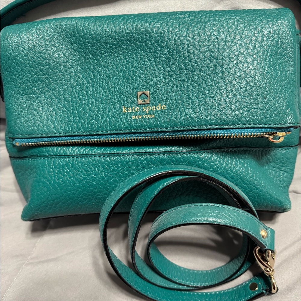 Kate Spade Green and Blue Crossbody Bag with Gold Hardware